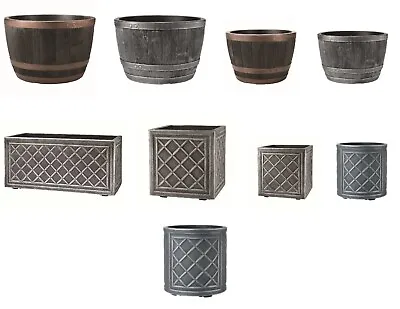 Stewarts Half Barrel Or Lead Effect HD Plastic Garden Patio Planters Oak Pewter • £42.99