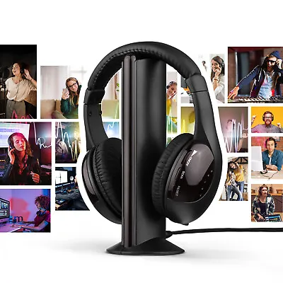 Black 5 In 1 Wireless Cordless Headphones Headset With Mic For PC TV Radio G4M8 • $12.99