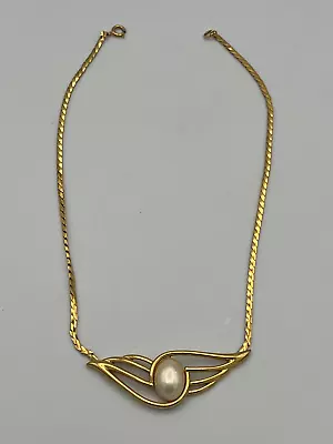 Vintage Trifari Goldtone Choker W/ Faux Pearl Center • $34