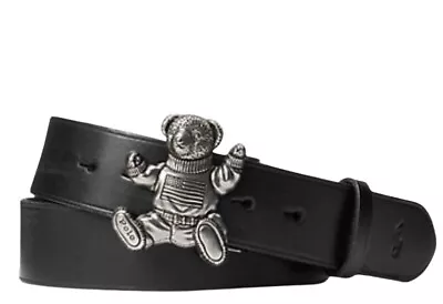 (Men's 32) Polo Ralph Lauren Bear Logo Buckle Black Leather Belt NEW! ($198) • $148