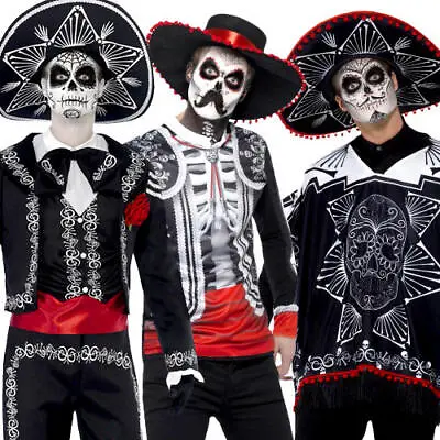 Day Of The Dead Mens Fancy Dress Halloween Bones Skeleton Undead Adults Costumes • £24.49