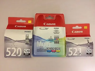 £44.99 • Buy 5 X Canon Genuine Ink Cartridges PGI 520BK CLI-521BK CLI-521C CLI-521M CLI-521Y