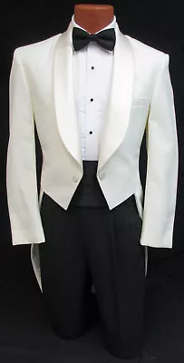 Men's Ivory Tuxedo Tailcoat Off-White Satin Shawl Lapel Prom Wedding Mardi Gras  • $53.99