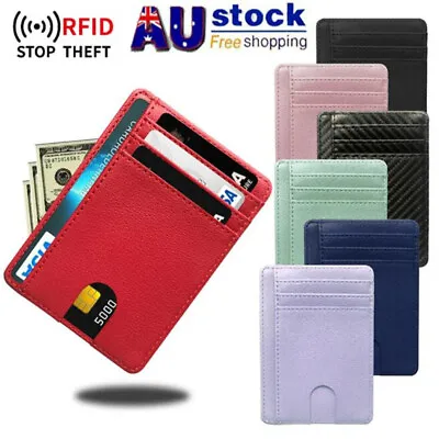 $11.99 • Buy Men Anti-scan Leather Slim ID Credit Card Holder RFID Blocking Thin Small Wallet