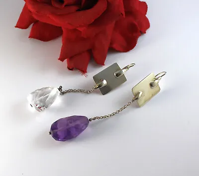 Sterling Silver Amethyst & Quartz  Luciano Veronese Vintage Earrings  CAT RESCUE • $199.99