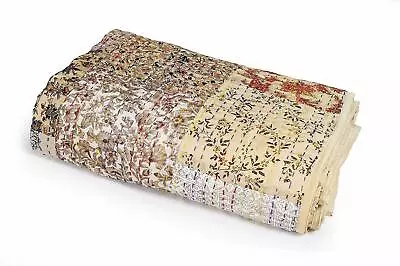 New Silk Biege Kantha Quilt Patola Patchwork Bedsheet Bohemian Gudari Twin/ King • $26