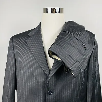 Ted Baker London Mens 42L Suit 36x31 Black Pinstriped 100% Wool Three Button  • $49.50