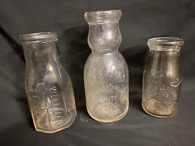 Vantage 2 Glass Milk Bottles Clover Leaf Dairy  -1 Wellman Foods Lot Of 3 • $21.52