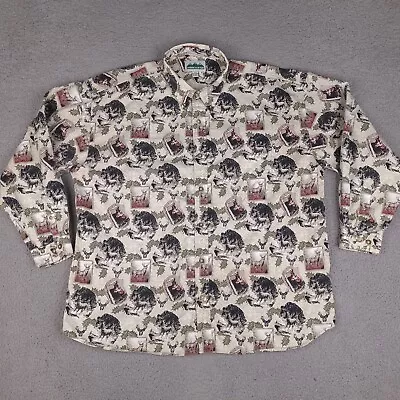 Vintage Mountain Tek Shirt Men's XXL Deer Outdoor All Over Print Button Down • $21.95