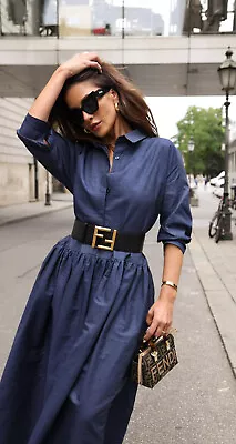 NWT Marielle Stokkelaar Almelo Penelope Jeans Blue Maxi Shirt Dress One Size • £150