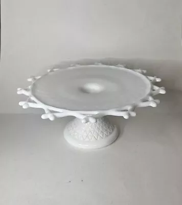 Vintage Imperial Glass Cake Stand Milk Glass Laced Edge 12 Inch Articulated Rim • $42