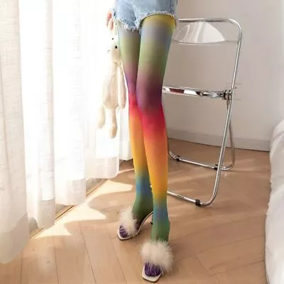 Rainbow Pantyhose Sexy Stockings Gradient Color Tights Harajuku Stockings • £4.17