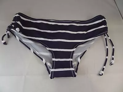 NWOT Marie Meili Mauritious Stripe Hipster Scrunch Side Deep Denim Blue Sz Small • £12.22