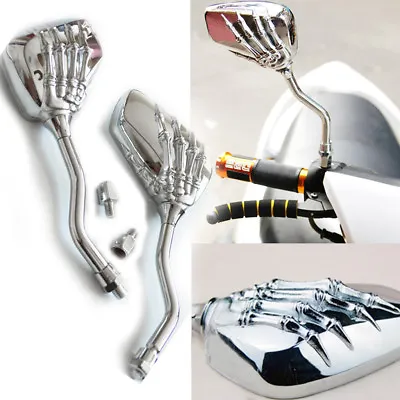 2x Chrome Motorcycle Skull Hand Side MIRRORS 8MM 10MM For Harley Davidson Honda • $18.98