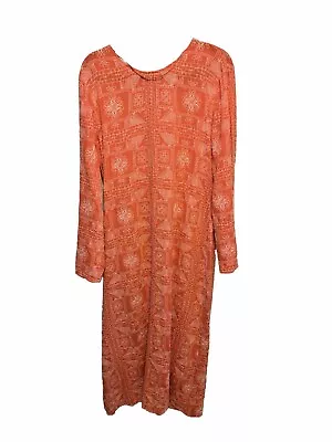 Zara Coral Orange Poplin Lightweight Cotton Ethnic Boho Maxi Embroider Dress Xl • $40