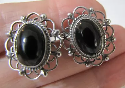 Vintage Taxco Silver Filigree Black Onyx Earrings 1930s Art Deco • $19.97