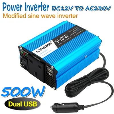 Power Inverter 12V TO 230V 240V 500w Car Vehicle Adapter 2 USB Converter • £21.99