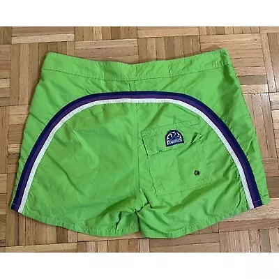 Vintage Sundek Rainbow Stripe Bathing Suit Swim Trunks Mens 34 Green Lined Nylon • $29.95