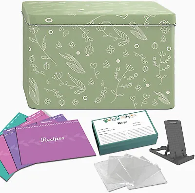 Toss Homes Recipe Box With Cards And Dividers- 40x Recipe Cards 6”x4” Sage Green • $12.99