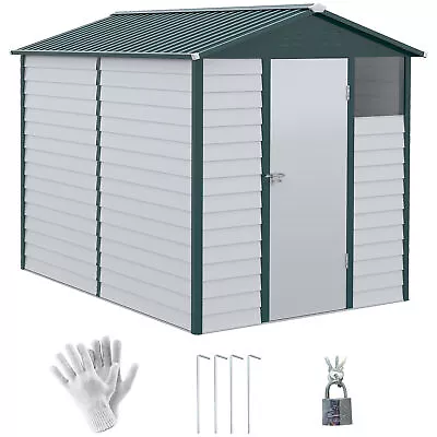 Outsunny 9'x6' Galvanised Metal Garden Shed Tool Storage Shed For Patio Green • £329.99