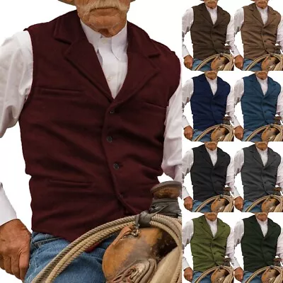 Mens Tweed Vests Wool Herringbone Wesern Vintage Cowboy Vest M Large XL XXL 3XL • $16.99