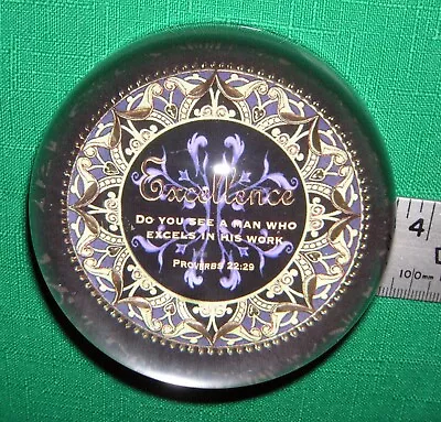 PUNCH STUDIO FRANCE Crystal Round Paperweight EXCELLENCE Proverbs 22:29 • $19.99