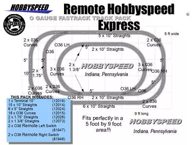 LIONEL FASTRACK REMOTE HOBBYSPEED EXPRESS LAYOUT Track Pack 5' X 9' O GAUGE NEW • $539.86
