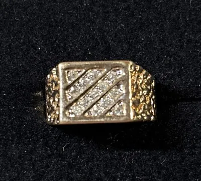 Vintage 18K HGE Gold Plated Nugget Cluster Square Men Statement Ring Size 12 NOS • $50