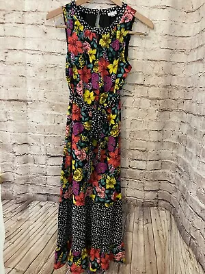 Spense Maxi Dress Womens 6 Multicolor Floral Tiered Belted Sleeveless Stretch • $23.74