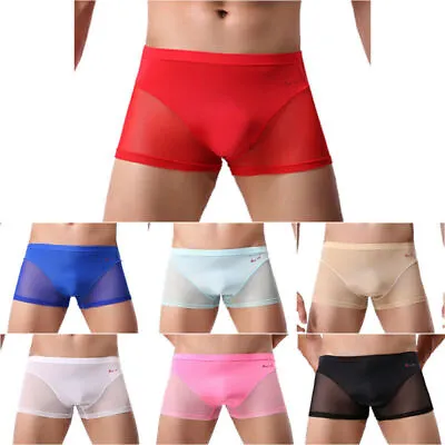 £9.79 • Buy Men See Through Soft Underwear Shorts Summer Ice Silky Feel Mesh Boxer Briefs.