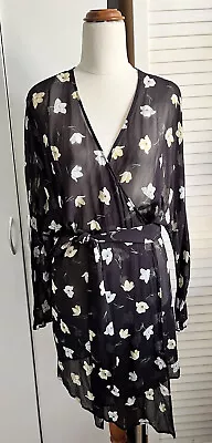 VIKTORIA & WOODS Black Floral Sheer Wrap Style Dress Sz 2 • $79.95