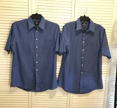 Stafford Easy Care Broadcloth Short Sleeve Dress Shirts Mens 16 Blue Stripe- 2 • $28.99