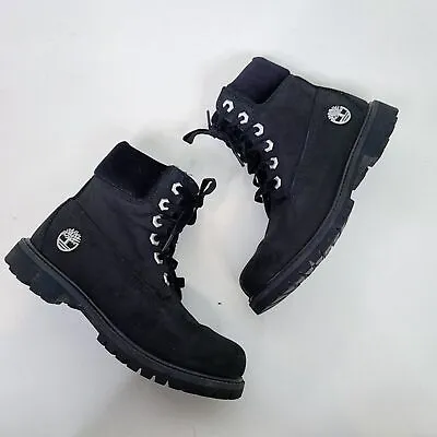 TIMBERLAND Shoes Womens 6 Black Velvet Accent Premium Waterproof Boot NO INSOLES • $60
