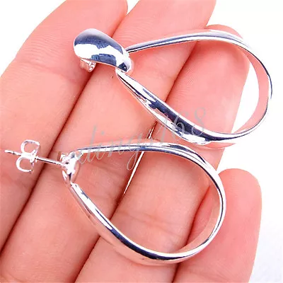 $17.99 • Buy 925 Sterling Silver Oval Shape Large Hoop Earrings Jewelry, Many Size Available