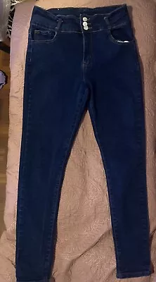 H&Y Fashion Size 17/18 Dark Wash Skinny Jeans With Rhinestone Pockets • $10