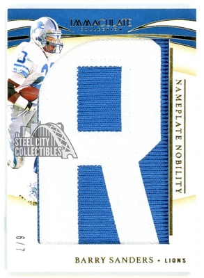 $999.95 • Buy Barry Sanders 2020 Panini Immaculate Nameplate Nobility Letter Patch Card 6/7