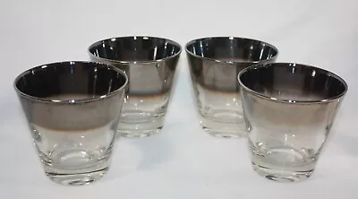 Set Of 4 Vintage MCM LUSTERWARE Silver Fade Silver Ombre Whiskey Lowball Glasses • $12.99