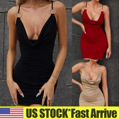 $14.59 • Buy Womens Sexy Deep V-Neck Mini Dress Ladies Club Party Cami Backless Bodycon Dress