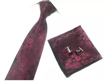 Wine Red Burgundy Collection Woven Paisley Silky Knitted Satin Tie Wedding Lot • £7.99