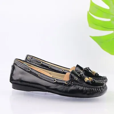 Michael Kors Amber Loafer Women's Size 11 Black Patent Moc Toe Flat Shoe MK • $52.39