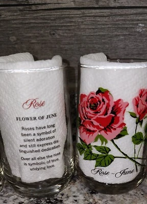 $4.90 • Buy JUNE BROCKWAY Flower Of The Month Glass Tumbler ROSE Mid Century 12 Oz   EACH