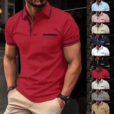 Men Button Turn Down Collar Casual Shirts Tops Summer Muscle Solid Golf T Shirts • £11.79