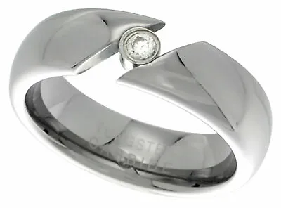Tungsten Carbide Ring Men Women Wedding Band Domed Ladies CZ Tension Set 6mm • $24.98