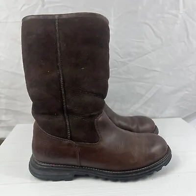 UGG Boots Womens  SZ 10 Brooks Shearling Brown Leather Lined Winter Classic 5382 • $35.99