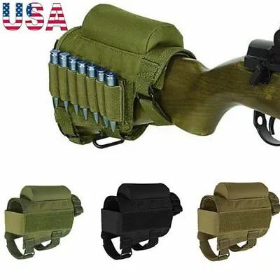 Tactical Rifle Buttstock Cheek Rest Shotgun Ammo Shell Mag Carrier Pouch Holder • $11.99