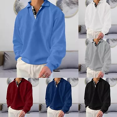 Men's Long Sleeve Polo Shirts Casual Thermal Loose Fit Pullover Sweatshirts • $36.83