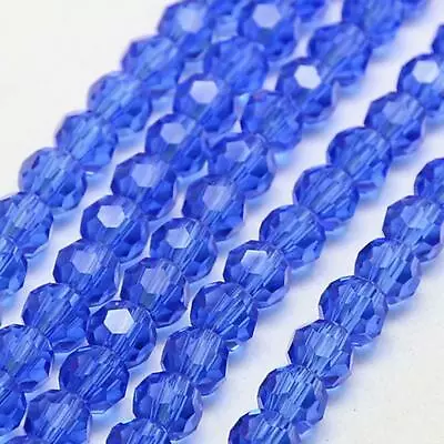 FACETED ROUND CRYSTAL GLASS BEADS ROYAL BLUE SUN CATCHER 8mm 6mm 4mm • £2.59