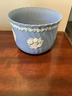 Vintage Wedgwood Jasperware Blue Swirl Floral Planter Pot • $32.99