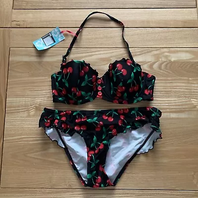 Ocean Club Cherry Patterned Ladies Bikini... Top Sz 34B Bottoms Sz 12-14 • £19.99