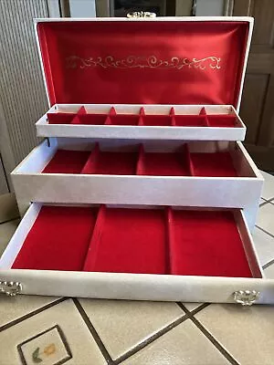 Buxton Usa Vintage 3 Tier Jewelry Box Ivory Faux Leather Red Velvet Lining • $26.88